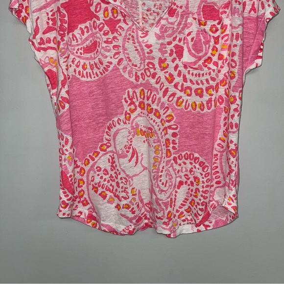 Lilly Pulitzer Shirt Women's Size Medium Hot Coral Trunk in Love Linen Duval Top - Picture 4 of 7